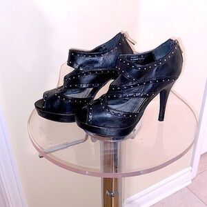 Anne Michelle, Obscene-10 black  w/ silver tone studs, stiletto heels
